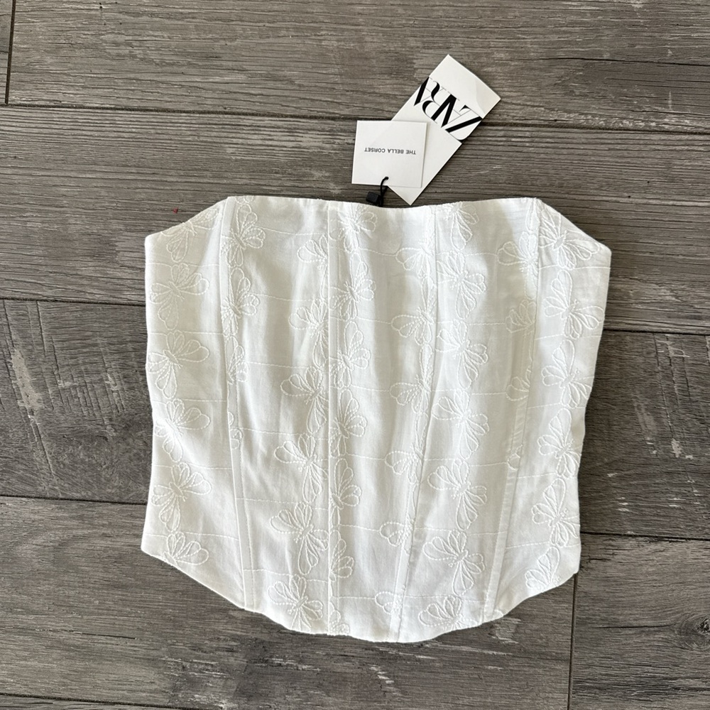NWT Zara White Embroidered Corset Top